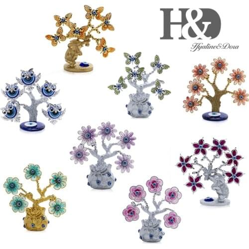 H&D Blue Evil Eye Tree Resin Money Fortune Tree Decoration for Protection Good Luck Gift Owl Butterfly Flower Elephant Ornament