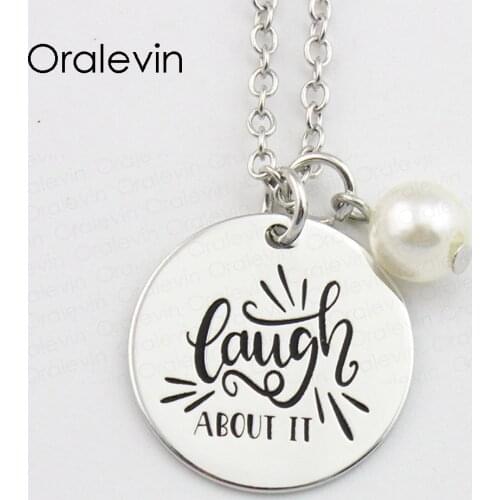 LAUGH ABOUT IT Inspirational Hand Stamped Engraved Accessories Custom Charms Pendant Necklace Gift Jewelry,10Pcs/Lot, #LN785