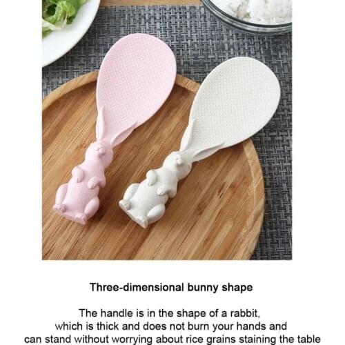 Standing Rice Spoon with Rabbit Shape Handle Wheat Straw Non-Stick Shovel Scoop