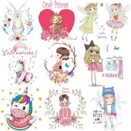 Cartoon Animal Girl Heat Transfer For Clothing Thermal Stickers On Clothes Unicorn Stickers Iron-on Transfers For Kids Clothes