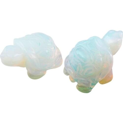 TUMBEELLUWA 1Pair Opal Opalite Stone Turtle Tortoise Pocket Statue Figurines Bookend Amulet Fengshui