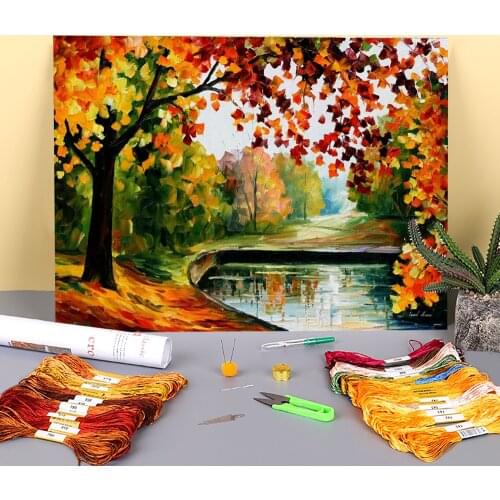 Oil Style Far Hill Printed Water-Soluble Canvas 11CT Cross-Stitch Complete Kit Embroidery DMC Threads Promotions