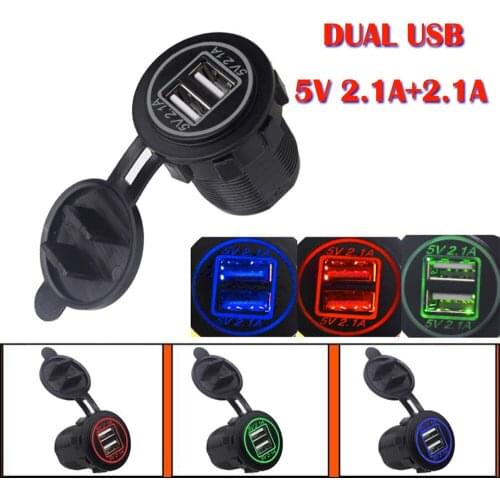 2.1A+2.1A Dual USB Charger Socket Power Outlet Adapter 5V Waterproof Dual USB Ports Fast Charge for Smartphone Car Boat Marine