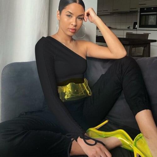 Drawstring ruched women t shirt crop top one shoulder bodycon sexy streetwear party club elegant autumn winter clothes