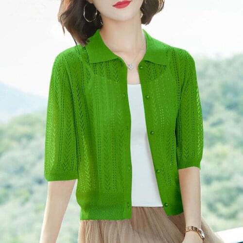 Women 2021 Spring Summer Fashion Thin Sunscreen Cardigan Coats Female Ice Silk Knitted Shirts Ladies Short Loose Shawl W129