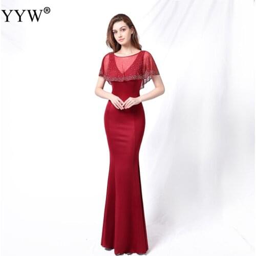 New Burgundy Woman Evening Mermaid Dress Sleeveless Sexy Bodycon Long Wedding Party Floor Lengnth Dresses Femme Vestidos