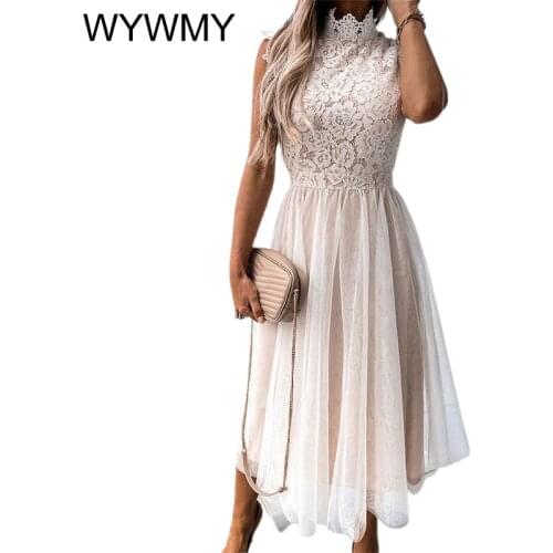 2021 Sexy Summer Women Mesh Long Dresses Elegant Crochet Lace Patchwork Flower Dress Fashion Sleeveless Office Lady Party Dress