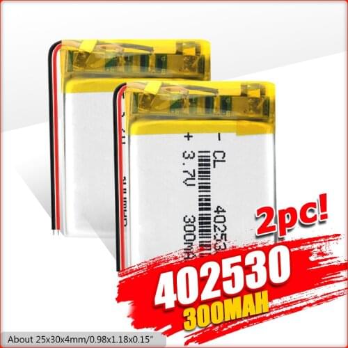 1/2/4 Pieces 300mAh Rechargeable Lithium Ion Battery 3.7 V 402530 Li-polymer Batteries Electric Toy LED Light Headset Bateria