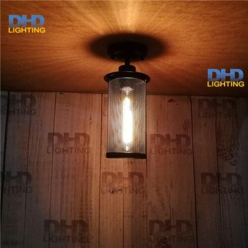 110-220v Retro American vintage ceiling lamp Antique lamp ceiling light fixture indoor black iron mesh cage shade lighting E27