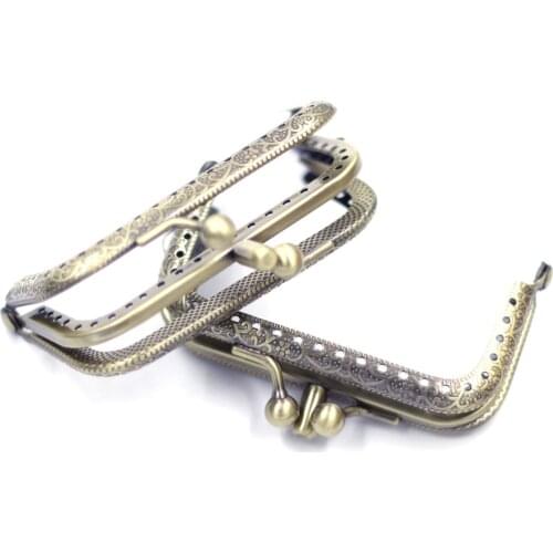 2Pcs Bronze Tone Double Layers Frame Kiss Clasp Lock Metal Coin Purse Bag Handle Findings 8.5x6cm