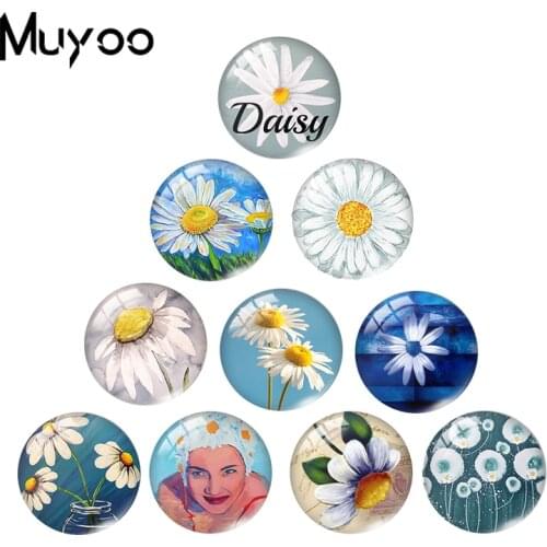 2020 New White Daisy Round Glass Jewelry Daisies Glass Cabochon Abstract Art Flowers Handmade Accessories