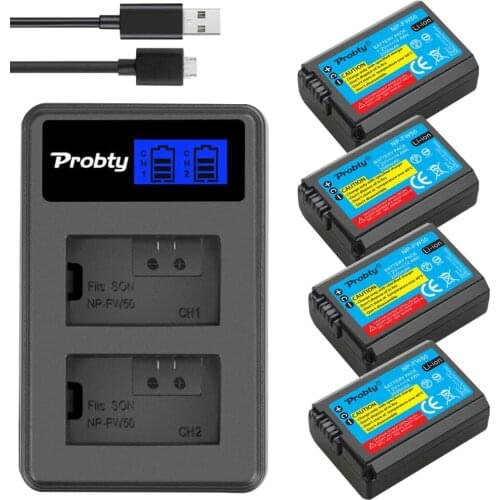 4pcs NP-FW50 NP FW50 Batteries + USB Dual Charger For Sony NEX-7 NEX-5N NEX-F3 NEX-3D NEX-3DW NEX-3K NEX-5C NEX-5DB Alpha 7R II