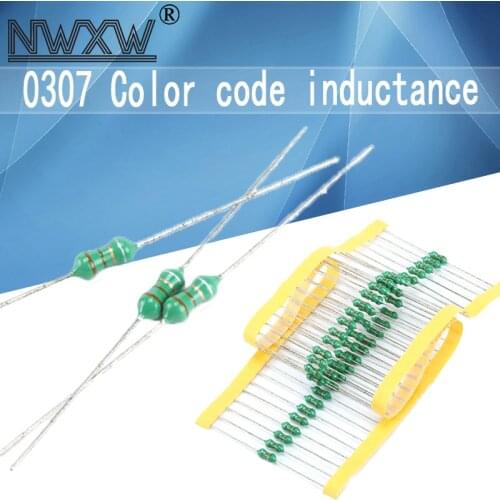 50pcs 0307 color code inductors 1 / 4W 0.25W inductance 0.1UH 0.47UH 0.82UH 1UH 1.5UH 2.2UH 3.3UH 10 22 33UH 68UH 470UH 1MH