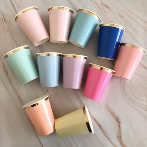 8Pcs Gold Disposable Tableware Cup Solid Color Party Paper Cups baby Shower Birthday Party Supplies Carnival Wedding decorations
