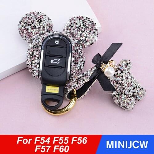 Car Keychain Key Cover Case Diamond Crystal Key Protector Decoration For Mini Cooper One S JCW Clubman F54 F55 F56 F60 Contryman