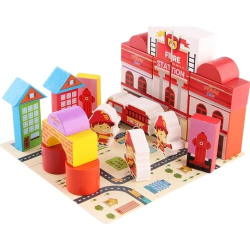 Kids Toys Wooden Toys City Traffic Scenes Geometric Shape Police Fireman Assembled Building Blocks Early Educational Toys Gifts