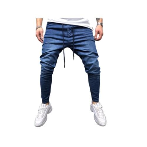 EH · MD® Beaded Jeans Mens Feet Casual Trousers Soft Fabric Large Pocket Solid Color Fashion Slim 2020 New Trendy Brand Black