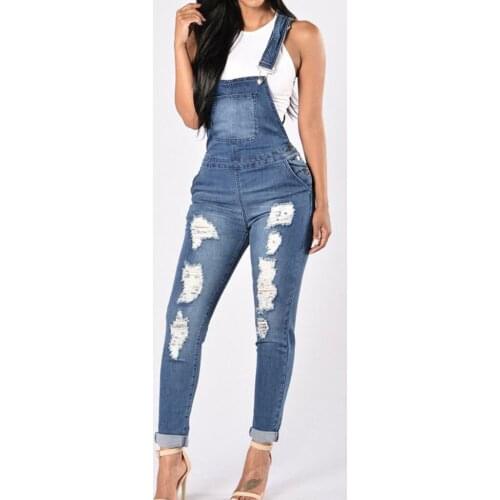 Elegant Jumpsuits Lady Denim Overalls Jumpsuit Rompers Belted Hole Hollow Out Pocket Women Casual Female Bodysuits Pants @40