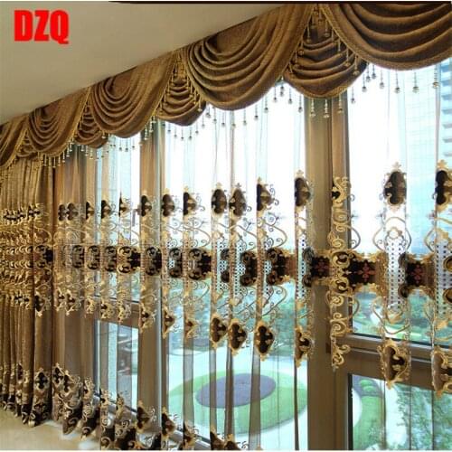 European luxury King Queen brown embroidered gold curtains for the living room with the sheer luxury hotels suitable for bedroom