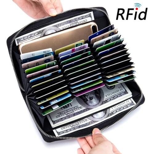 Unisex RFID Card Holders Wallet Split Cow Leather Male Business Wallet Phone Bag High Capacity Female Credit Holders Purses