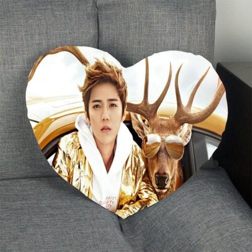 Kpop Custom LU HAN Pillow Case Heart Shaped Zipper Pillow Cover Satin Soft No Fade Pillow Cases Home Textile Decorative