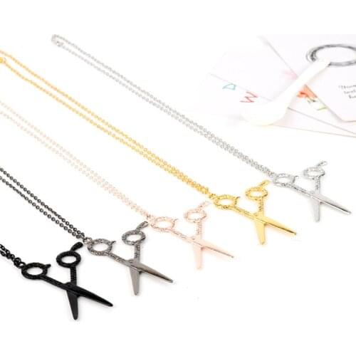 Baber Shop Pole Razor Blade Shaver Clipper Scissors Necklace for Women Man Pendant Choker Jewellery Necklaces for Teen