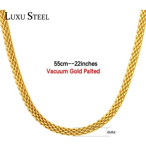 LUXUSTEEL chunky necklace 6mm 55cm Stainless Steel Flat Chains Necklaces Women Men colares feminino Party