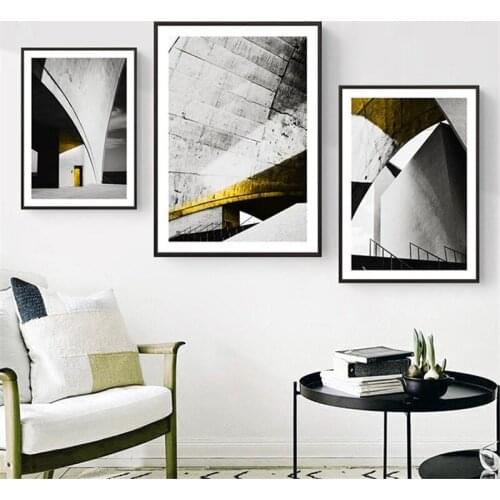 Minimalism Style Building House Scenery Staircases Canvas Painting Sofa Background Wall Picture Poster Living Room Decoration