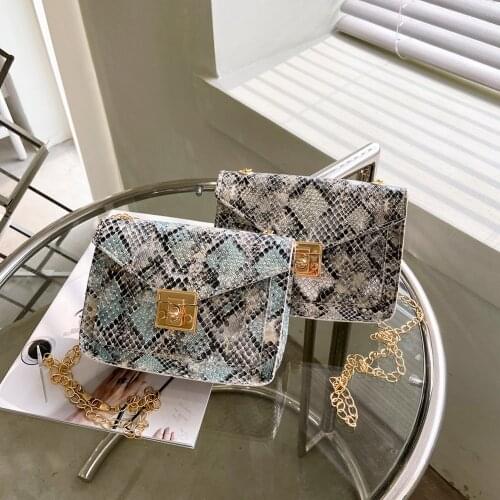 Fashion Snake Pattern Shoulder Messenger Bag Simple PU Leather Women Chain Handbags Travel Flap Money Envelope Purse