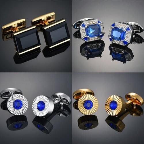 Mens Luxury Blue Crystal Cufflinks Suit Shirt High Quality Cuff Links Fashion Wedding Cufflink Gift Jewelry Mens Accessories
