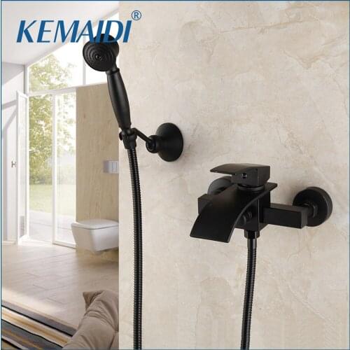 KEMAIDI Matte Black Wall Mount Rainfall Round Shower Head 2 Functions 1 Handle Bathroom Bathtub Shower Faucet Set Mixer Taps