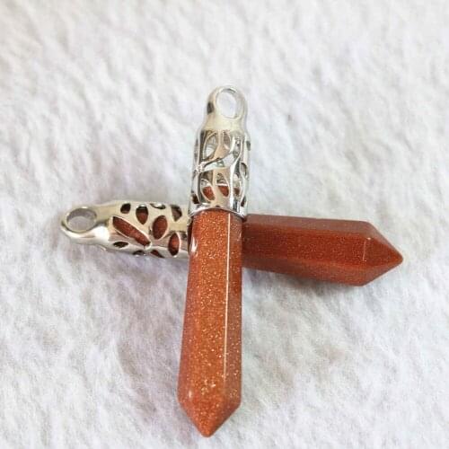 New Fashion gold-colored sandstone Bullet Shape 26x37mm Necklaces Pendants For Female B867