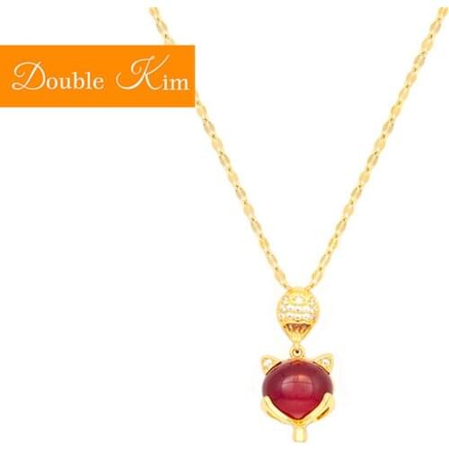 Little fox Pendant Necklace Titanium Stainless Steel Inlaid Red Zircon Gold Color Chain Necklace Fashion Trendy Women Jewelry