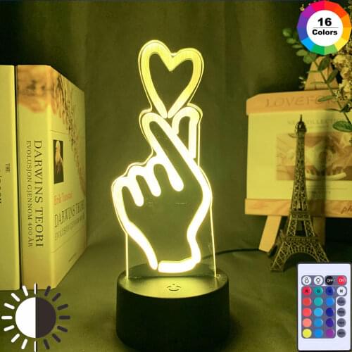 Finger Heart Led Night Light Touch Sensor Colorful Kids Nightlight for Bedroom Decoration Usb Battery Powered Desk Lamp Gift