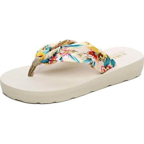 Floral Beach Sandals Wedge Platform Thongs Slippers Flip Flops suummer shose for women girls