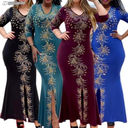 Luxury Women Velvet Dress Autumn African Maxi Dresses Wedding Party Bodycon Slim Dresse Dubai Fashion L-3XL