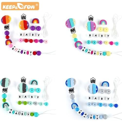 Baby Silicoen Teether Beads Pacifier Chain Clips DIY Babys Name Teething Toys Newborn Teething Nursing Necklace Personalized