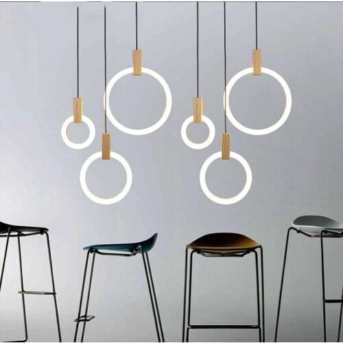 Nordic Minimalist LED Ring Restaurant Chandelier, Personalized Modern Dining Bar Stairway Chandelier Ring Glass Lamp