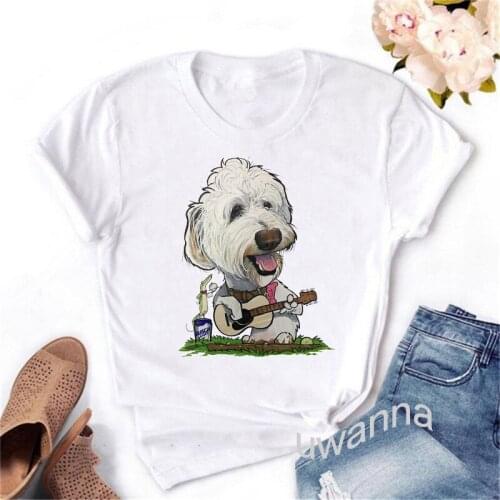 Funny t-shirt women fashion odd dog playing guitar animal print camiseta mujer t shirt kawaii clothing white tshirt femme tops