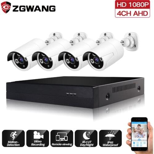 ZGWANG 1080P 4ch CCTV kit Outdoor Home Security Camera System CCTV Video Surveillance DVR Kit AHD Camera kit 4 Analog Camera