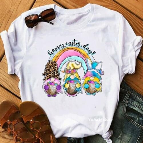 Rainbow Happy Easter Day Letter Print Tshirt For WomenS Clothing Leopard Flowers T Shirt Femme Summer Fashion T-Shirt