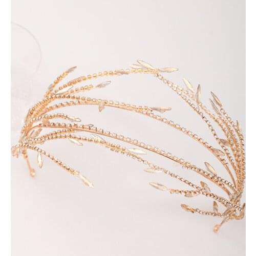 2021 New Fashion Gold Crystal Bridal Hairband Tiara Women Wedding Prom Headband Crown Bride Hair Accessories Gifts