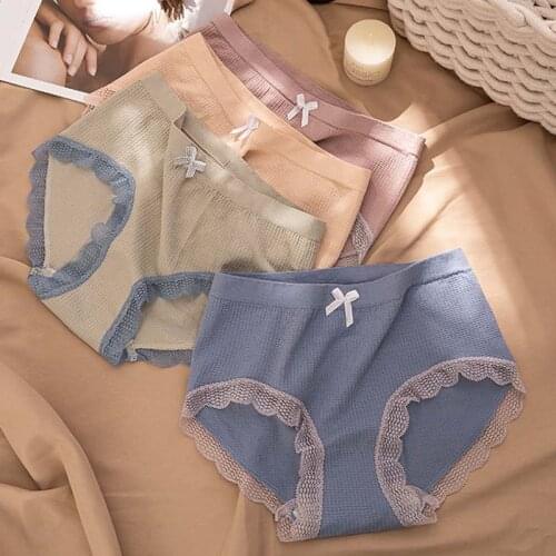 Roseheart Women Fashion Pink Skin Nylon Mid Waist Panties Underwear Lingerie One-Piece Seamless Bow Brief Underpants F