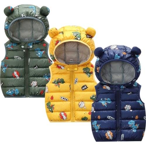 Little Kids Vest Children Cotton-padded Warm Waistcoat Dinosaur Outwears Vest Baby Boy Girls Winter Jacket Sleeveless Clothes