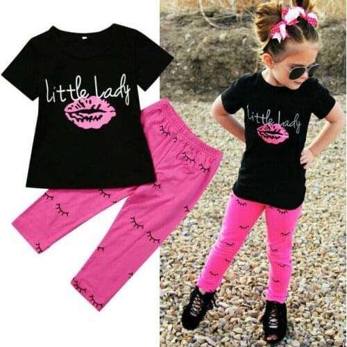 2Pcs Toddler Kids Baby Girls Summer Outfits T-shirt Top Long Pants Clothes Set