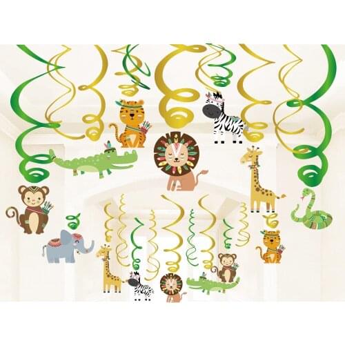 30pcs Indian Animals Hanging Swirl Baby Shower Safair Birthday Party Dcorations Woodland Animals PVC Spirals Kids Party Favors