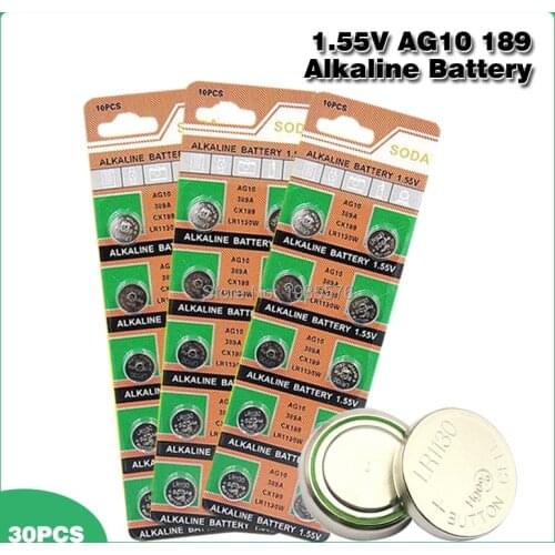 30pcs/card AG10 For Watch Toys Remote 189 LR54 Cell Coin Alkaline Battery 1.55V SR54 389 189 LR1130 389 SR1130 Button Batteries