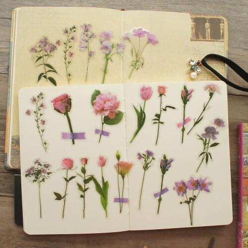 36pcs Natural Rosy Pink Carnation Tulip Rose Daisy Style PVC Sticker Scrapbooking DIY Gift Packing Label Decoration Tag