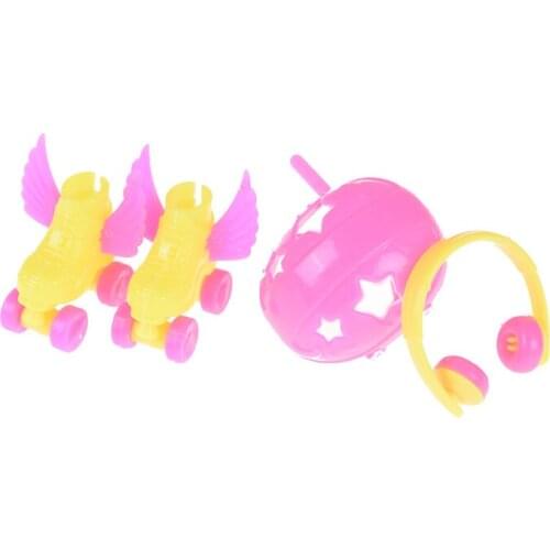 4PCS/Set Roller Skate Skating Shoes Earphone Helmet Fancy For Girl doll Kids Toy Roller Play Accessories Dolls Decorative Toy