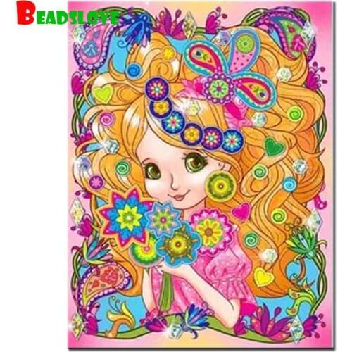 5D DIY diamond Embroidery Cartoon flowers Girl Fairy picture Square/Round Rhinestone Cross embroidery Gift Diamond embroidery